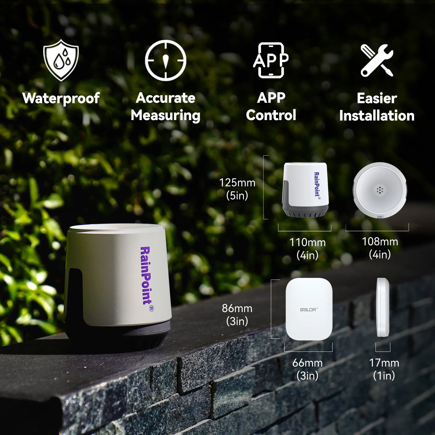 RainPoint Wireless Wi-Fi Digital Rain Gauge with Accurate Rainfall Monitoring via Smart Gateway Hub (included)- 2.4 GHz WiFi Only