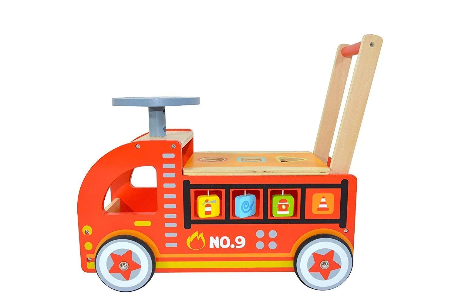 Ride On Fire Truck - Wooden Push and Pull Walker Cart