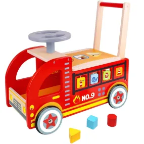 Ride On Fire Truck - Wooden Push and Pull Walker Cart