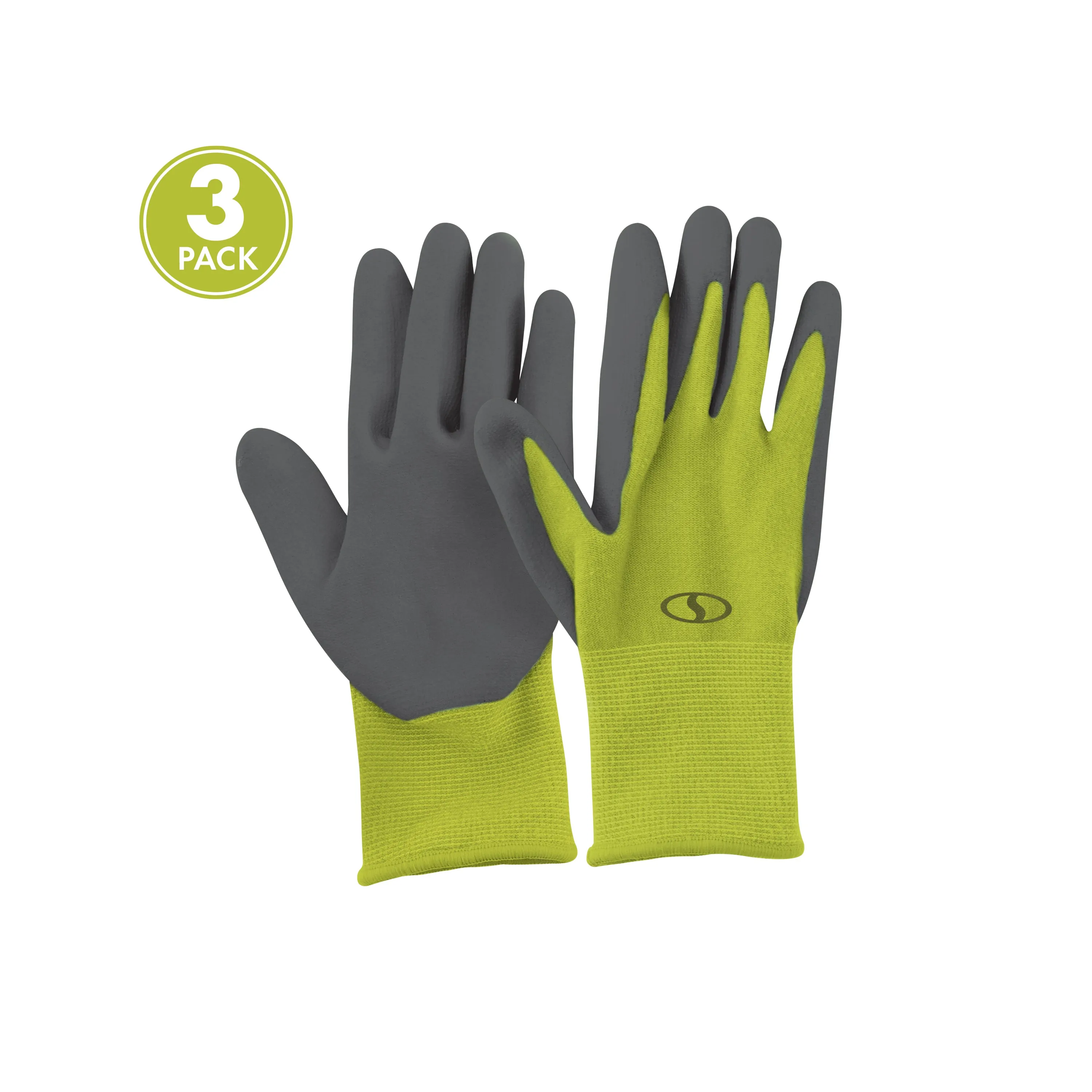 Sun Joe GGNP-S3 Nitrile-Palm Reusable/Washable Gloves for Gardening, DIY Work, Cleaning, and More | Tactile | One Size Fits Most | 3-Pack (Green)