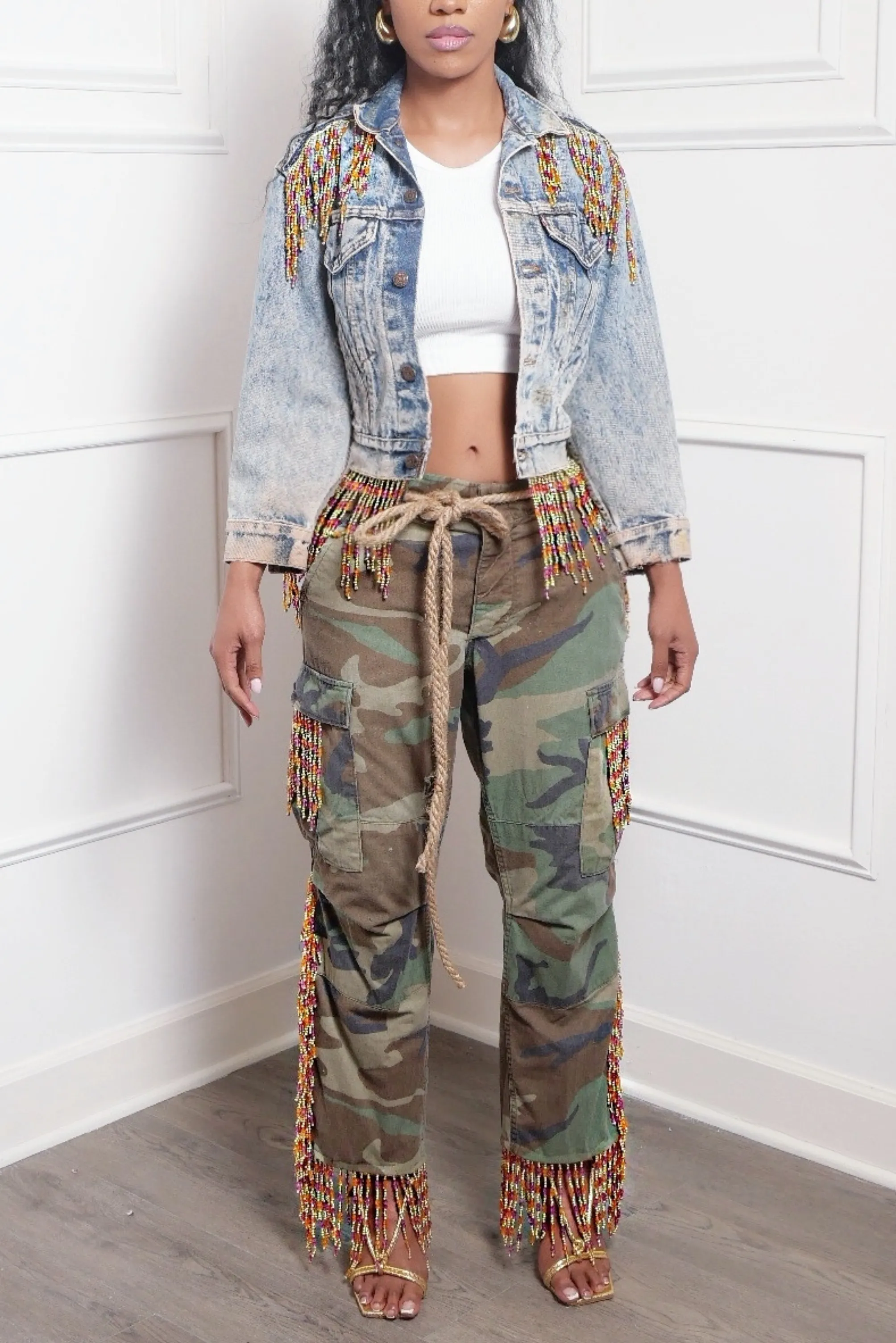 True Woodland Camo festive long beaded Pants