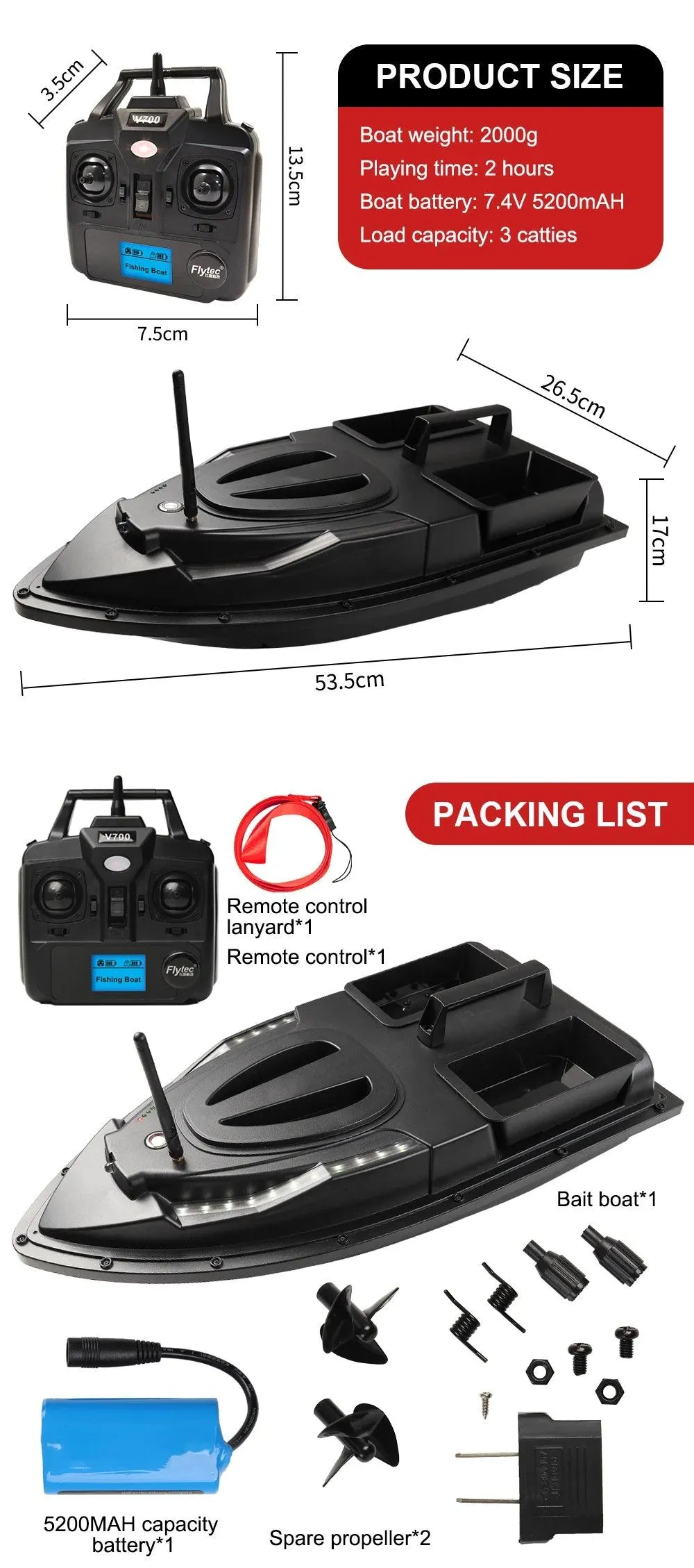 V900 - V700 RC Bait Boat: Cast Further Catch More