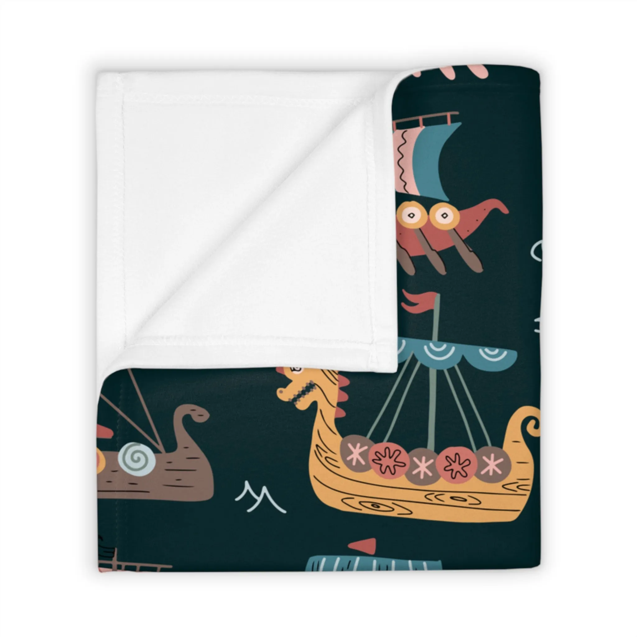 Viking Longship Boats Velveteen Plush Throw Blanket