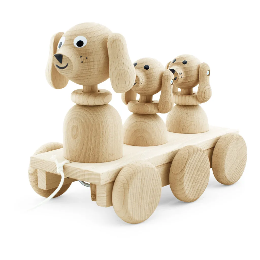 Wooden Pull Along Dog Family