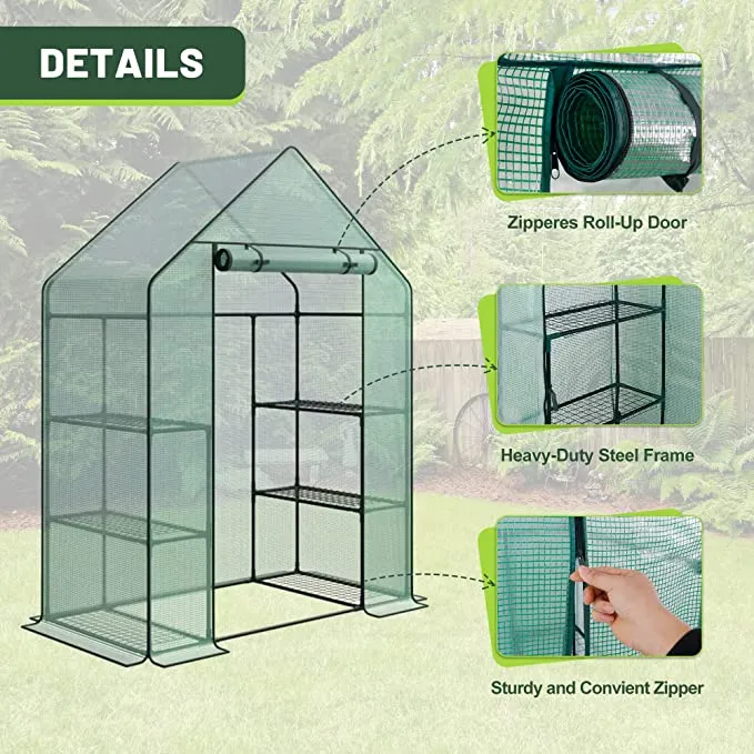 ZENY™ Mini Walk-in Greenhouse 3 Tier 6 Shelves with PE Cover and Roll-Up Zipper Door