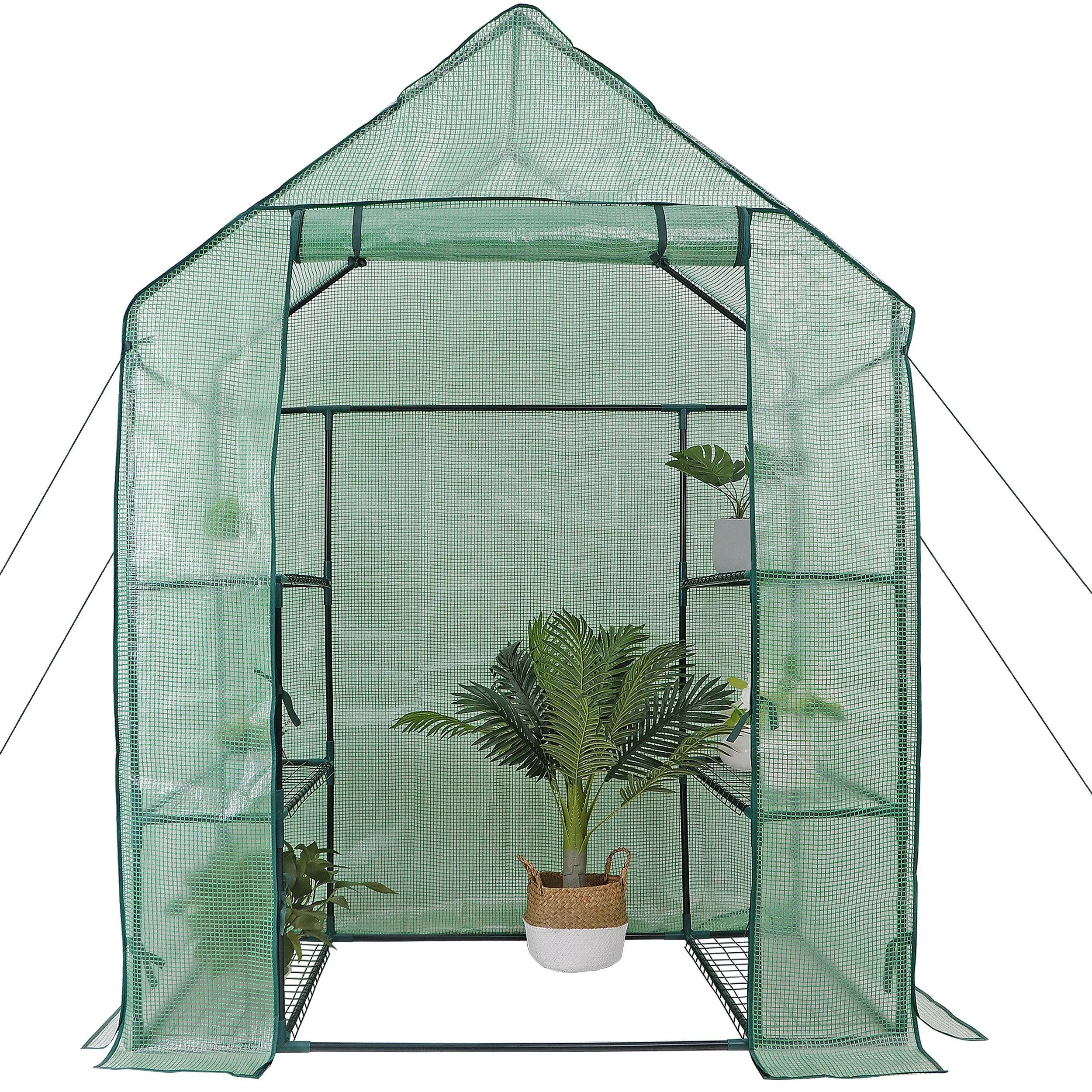 ZENY™ Mini Walk-in Greenhouse 3 Tier 6 Shelves with PE Cover and Roll-Up Zipper Door